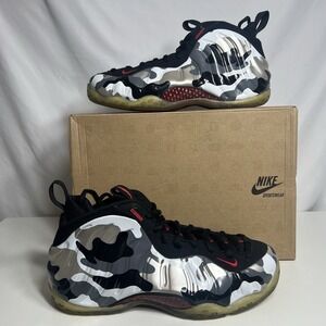 NIKE AIR FOAMPOSITE ONE PREMIUM 1 PENNY FIGHTER JET SNOW CAMO BLACK GREY RED 9.5